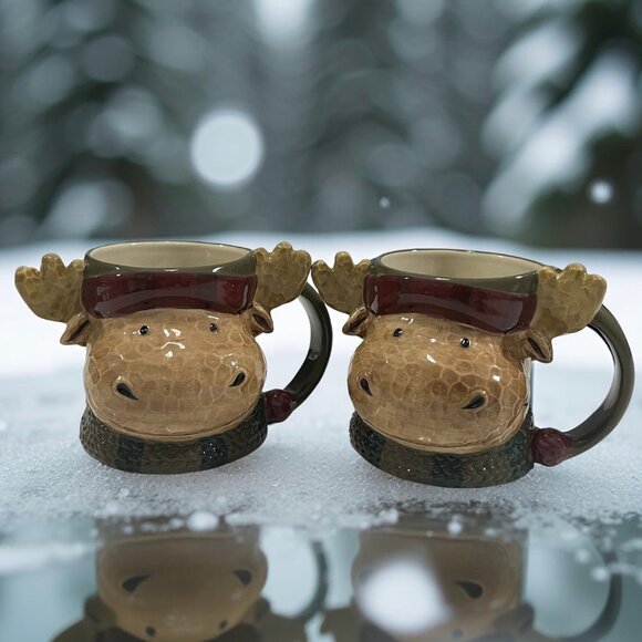 Festive Christmas Holiday Moose Mugs - Picture 1 of 11